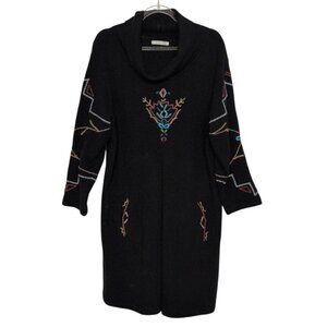 Athleta Caite Embroidered Floral Tunic Womens Size Medium Black Knit Cowl Neck